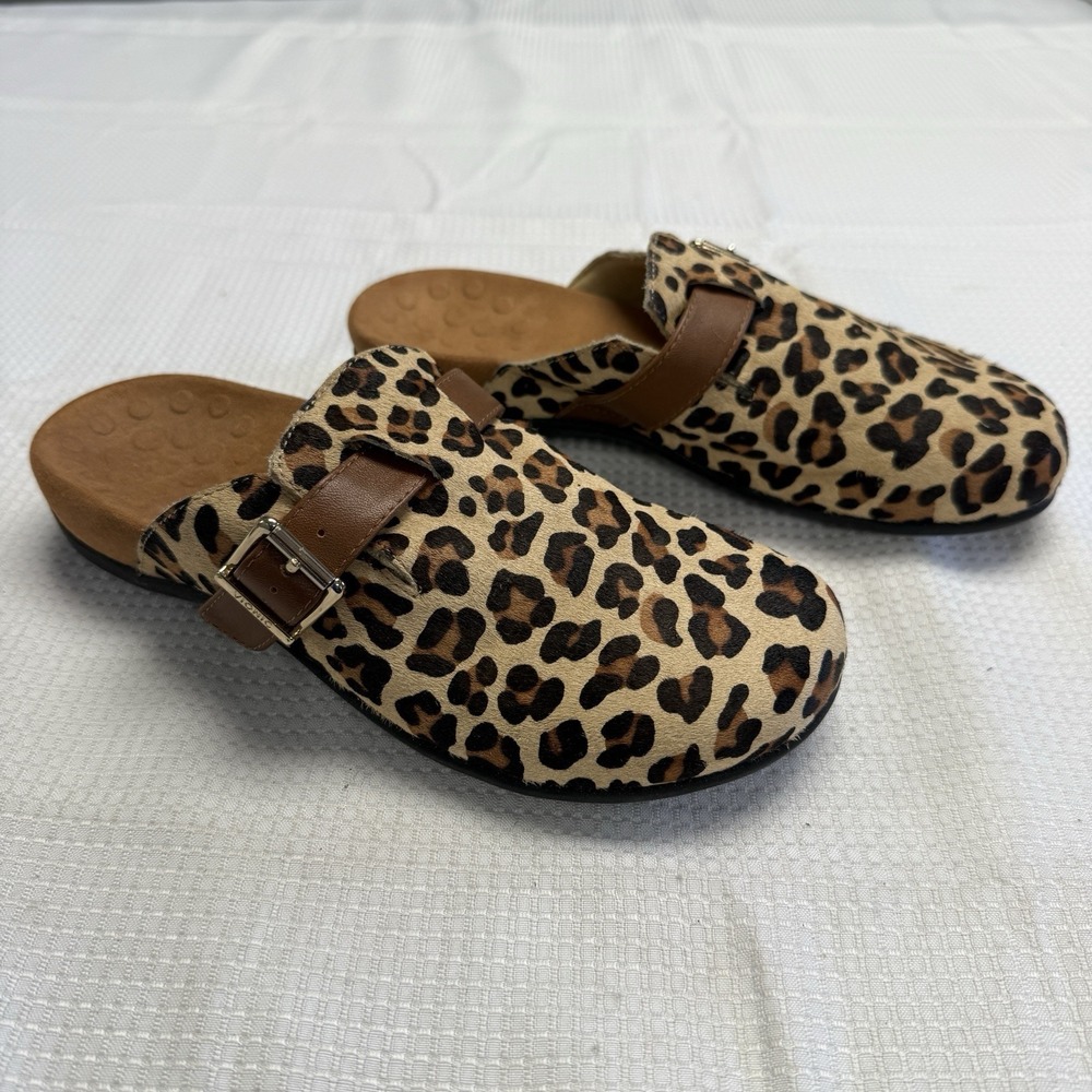 Vionic Calgary Leopard Cheetah Print Clogs Womens 7 Orthotic Mule Slip-On‎ Shoes